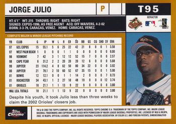 2002 Topps Traded & Rookies - Chrome Refractors #T95 Jorge Julio  Back