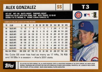 2002 Topps Traded & Rookies - Gold #T3 Alex Gonzalez  Back