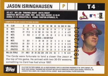 2002 Topps Traded & Rookies - Gold #T4 Jason Isringhausen  Back