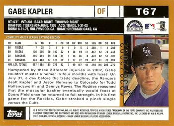 2002 Topps Traded & Rookies - Gold #T67 Gabe Kapler  Back