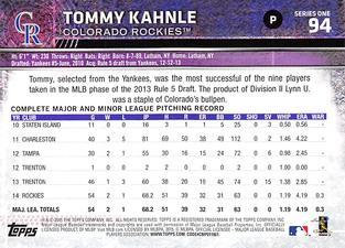 2015 Topps Mini - Gold #94 Tommy Kahnle Back