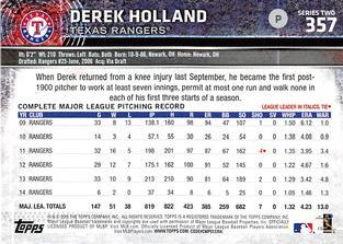 2015 Topps Mini - Gold #357 Derek Holland Back