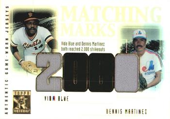 2002 Topps Tribute - Matching Marks Dual Relics #MM-BM Vida Blue / Dennis Martinez Front