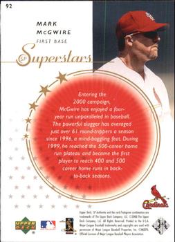 2000 SP Authentic #92 Mark McGwire Back