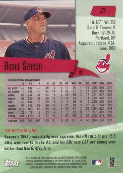 2000 Stadium Club #21 Richie Sexson Back