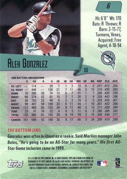 2000 Stadium Club Chrome #6 Alex Gonzalez Back