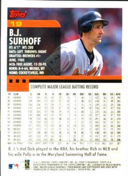 2000 Topps #19 B.J. Surhoff Back