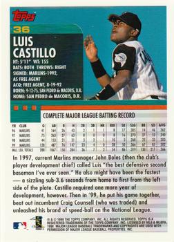 2000 Topps #36 Luis Castillo Back