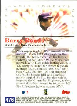2000 Topps #476 Barry Bonds Back
