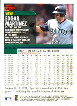 2000 Topps #89 Edgar Martinez Back