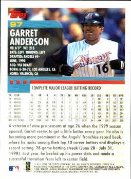 2000 Topps #97 Garret Anderson Back