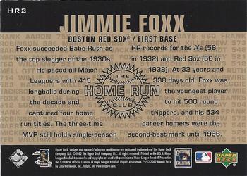 2002 Upper Deck Piece of History - 500 Home Run Club #HR2 Jimmie Foxx  Back