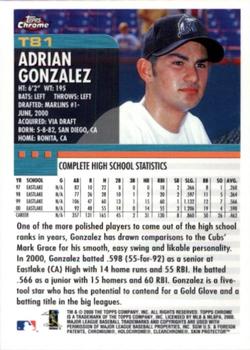2000 Topps Chrome Traded & Rookies #T81 Adrian Gonzalez Back