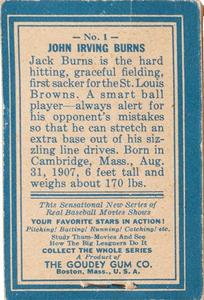 1937 Goudey Thum-Movies (R342) #1 John Irving Burns Back