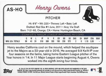 2016 Topps Archives Snapshots #AS-HO Henry Owens Back