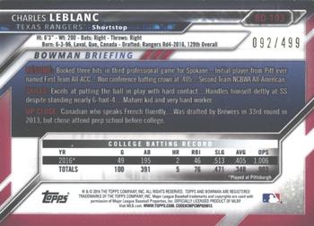2016 Bowman Draft - Silver Border #BD-103 Charles Leblanc Back