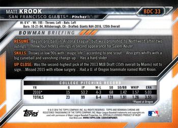 2016 Bowman Draft - Chrome #BDC-33 Matt Krook Back