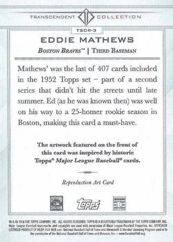 2016 Topps Transcendent Collection - Anniversary Sketch Reproductions #TSCR-3 Eddie Mathews Back