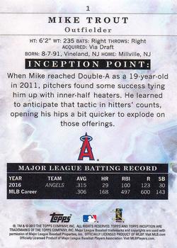 2017 Topps Inception #1 Mike Trout Back