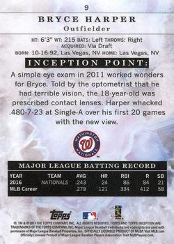 2017 Topps Inception #9 Bryce Harper Back