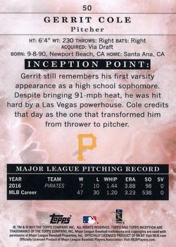2017 Topps Inception #50 Gerrit Cole Back