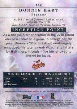 2017 Topps Inception #142 Donnie Hart Back