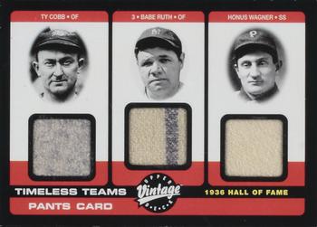 2002 Upper Deck Vintage - Timeless Teams Game Jersey Combos #HOF36 Ty Cobb / Babe Ruth / Honus Wagner Front