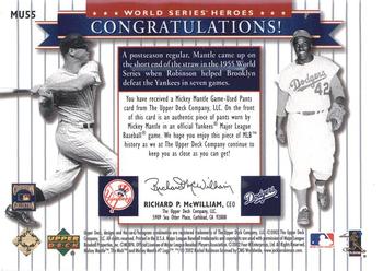 2002 Upper Deck World Series Heroes - Classic World Series Match-Ups Memorabilia #MU55 Mickey Mantle / Jackie Robinson Back