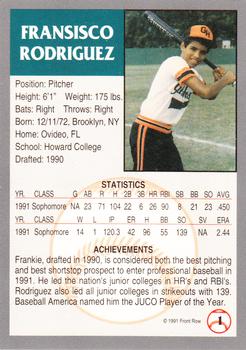 1991 Front Row Draft Picks #1 Frankie Rodriguez Back