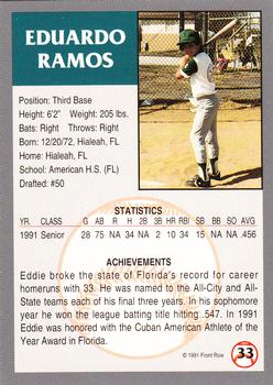1991 Front Row Draft Picks #33 Edward Ramos Back