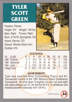 1991 Front Row Draft Picks #34 Tyler Green Back