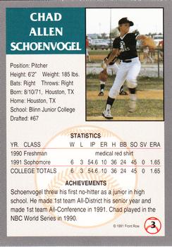 1991 Front Row Draft Picks #3 Chad Schoenvogel Back
