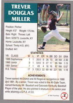 1991 Front Row Draft Picks #7 Trever Miller Back