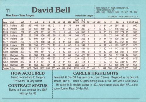 1985 Donruss Action All-Stars #11 Buddy Bell Back