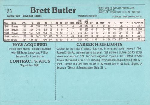 1985 Donruss Action All-Stars #23 Brett Butler Back