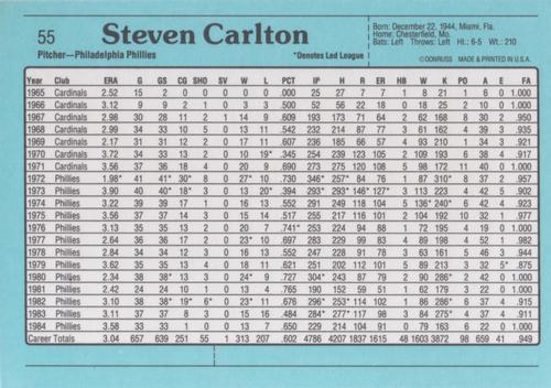1985 Donruss Action All-Stars #55 Steve Carlton Back