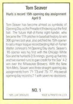 1985 Donruss Highlights #1 Tom Seaver Back