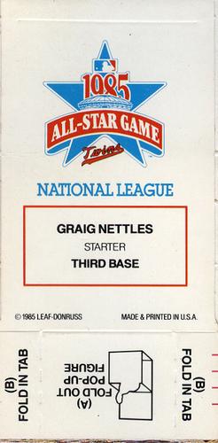 1986 Donruss All-Stars - Pop-Ups #NNO Graig Nettles Back