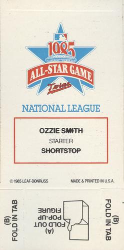 1986 Donruss All-Stars - Pop-Ups #NNO Ozzie Smith Back