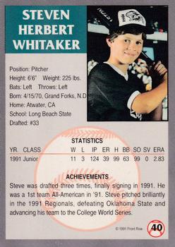 1991 Front Row Draft Picks - Gold #40 Steve Whitaker Back