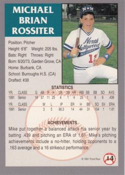 1991 Front Row Draft Picks - Silver #14 Mike Rossiter Back