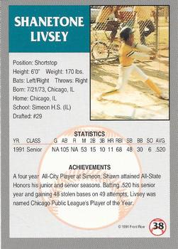 1991 Front Row Draft Picks - Silver #38 Shawn Livsey Back