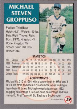 1991 Front Row Draft Picks - Silver #39 Mike Groppuso Back