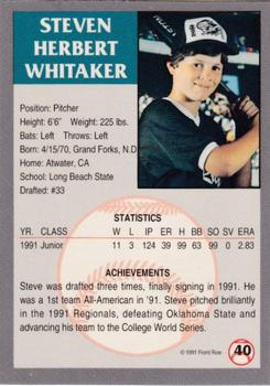 1991 Front Row Draft Picks - Silver #40 Steve Whitaker Back