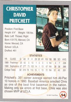 1991 Front Row Draft Picks - Silver #54 Chris Pritchett Back