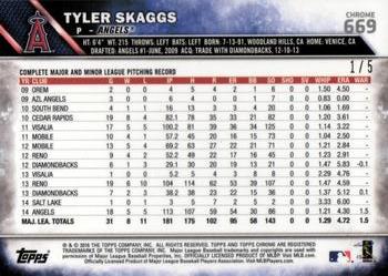 2016 Topps - Chrome Sapphire 65th Anniversary Edition Gold #669 Tyler Skaggs Back