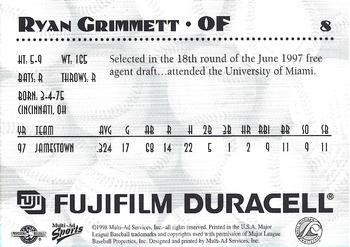 1998 Multi-Ad West Michigan Whitecaps #NNO Ryan Grimmett Back