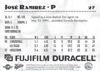 1998 Multi-Ad West Michigan Whitecaps #NNO Jose Ramirez Back