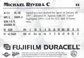 1998 Multi-Ad West Michigan Whitecaps #NNO Michael Rivera Back