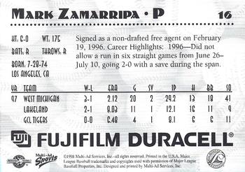 1998 Multi-Ad West Michigan Whitecaps #NNO Mark Zamarripa Back